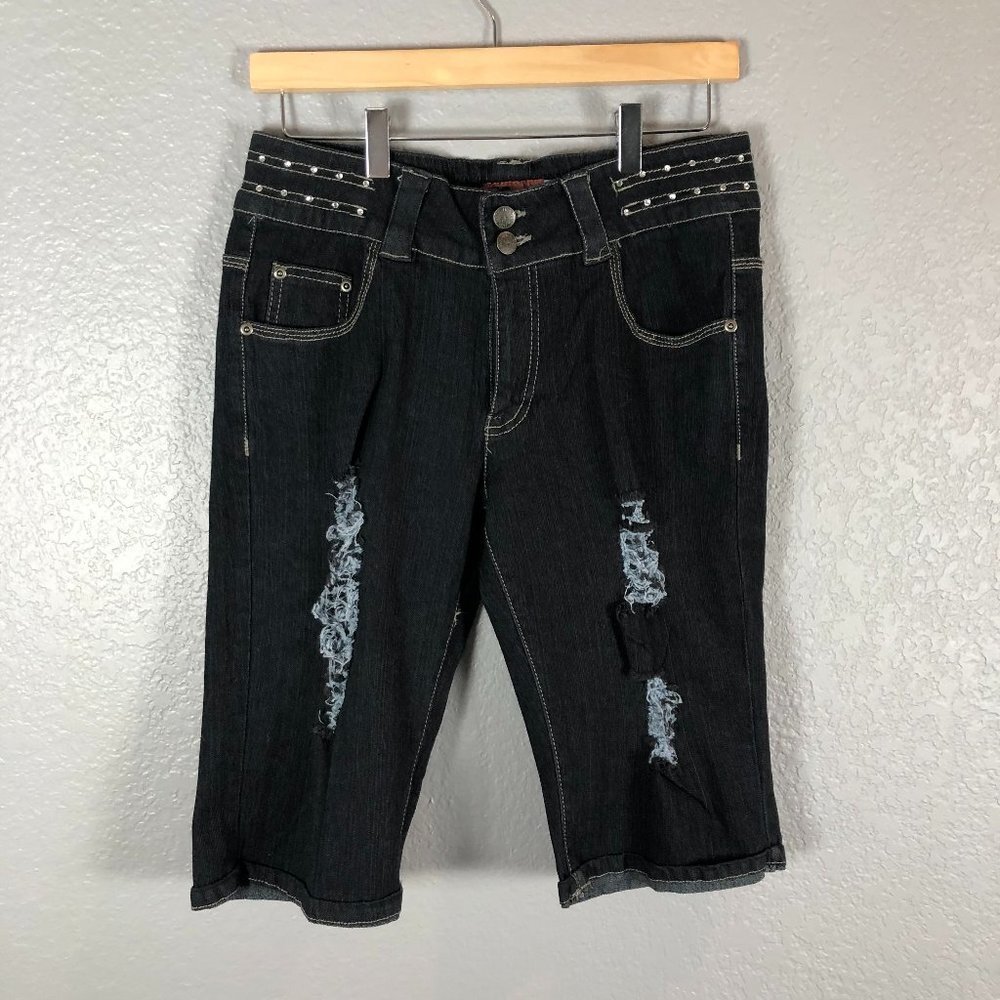 Hip Jeans Size 12 Black Distressed Bermuda Shorts